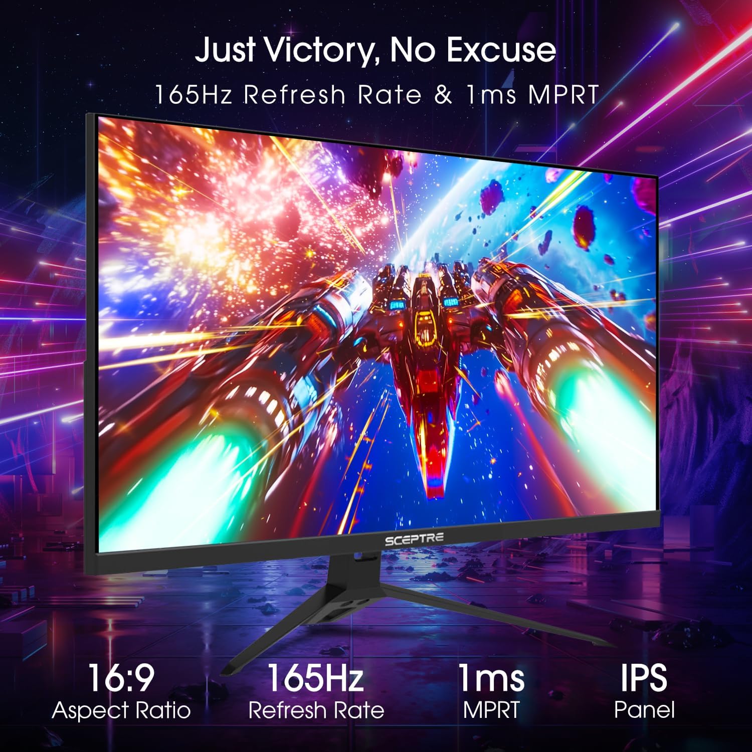 Sceptre New 27-Inch Gaming Monitor  FHD 1080p  Up to 180Hz  1ms  DisplayPort  HDMI x3  FreeSync  FPS/RTS  100% sRGB  Built-in Speakers  Machine Black (E275B-FPT165 Series  2026)