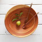 Wooden Salad Bowl for Serving, Beige to Brown Colors, Rustic Finish,15-16 Inch Wide