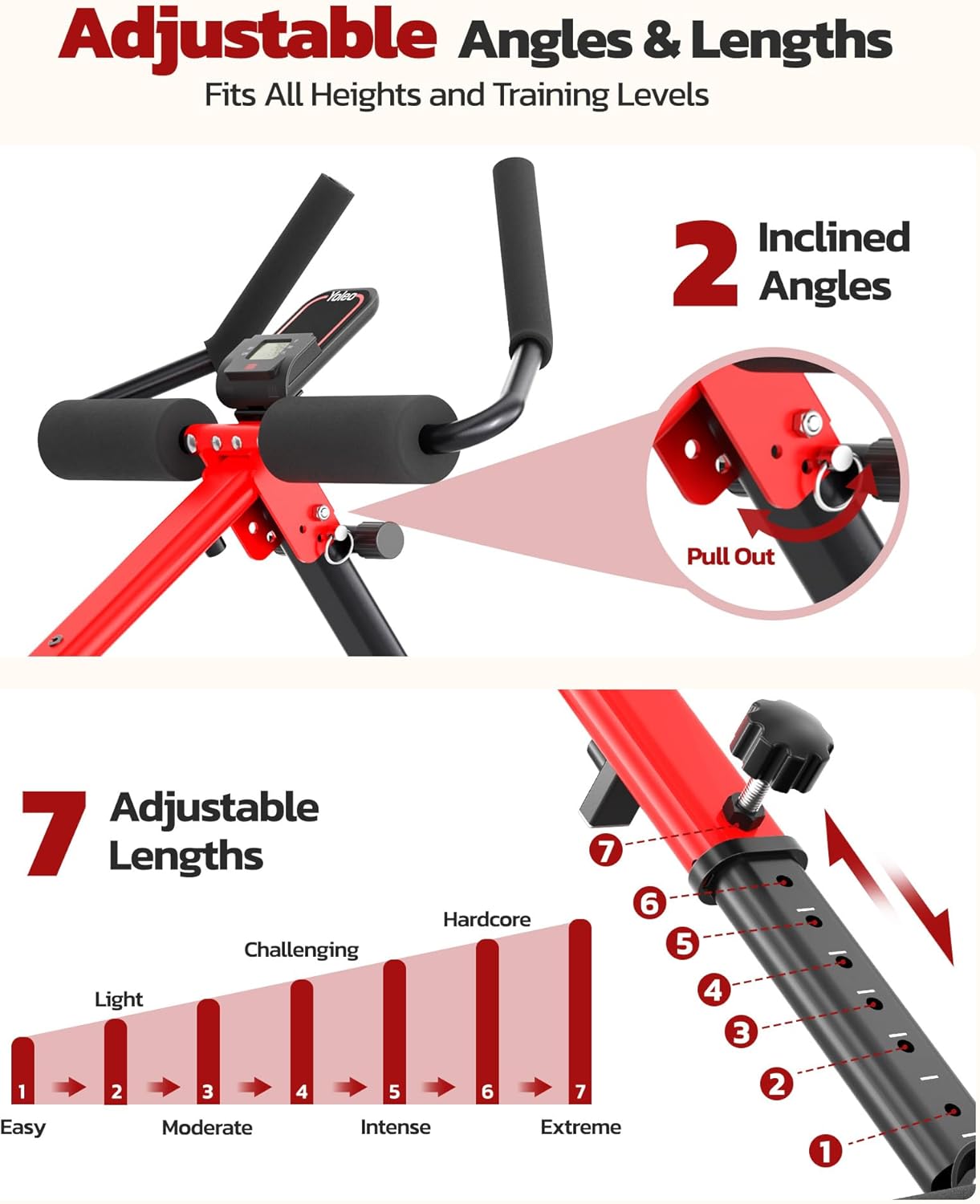 Yoleo Multi-Functional Ab Machine, Foldable Ab Workout Equipment, Ab Trainer Machine for Stomach Workout, Ab Crunch & Rowing Machine with Foam Support,7-Length Adjustable Ab Machine for Home Exercise