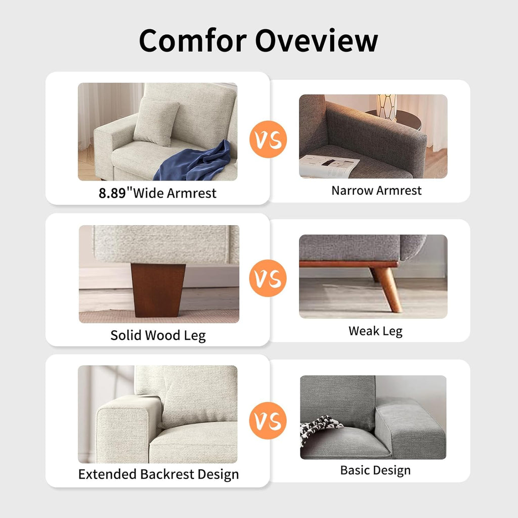 DOPEDIO Modern Loveseat Sofa for Living Room,Chenille Recliner, Removable Cover, Spring Cushions, Solid Wood Frame, Easy Assembly for Small Spaces (71.25inch .Beige)
