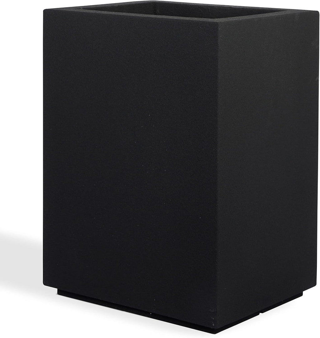 PolyStone Cozumel Tall Modern Outdoor/Indoor Column Planter  18" L x 23" W x 30" H  Lightweight  Heavy Duty  Weather Resistant  Polymer Finish  Commercial Grade and Residentia (Black)