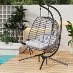 Double Hanging Egg Chair wth Stand, Patio Hammock Swing Chair with Cushion Loveseat for Bedroom, Balcony, Garden, Indoor, Outdoor