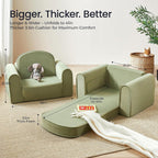 Tiny Land 2-in-1 Foldable Kids Couch with Pockets – Soft Thick Toddler Sofa, Lounger Couch, Convertible Kids Chair for Playroom, Bedroom or Living Room, Gift for Boys & Girls(Green)