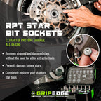 GRIPEDGE Tools | 9PC RPT Star Driver Set | Sizes T6 - T40 | 1/4'' Drive | Made With S2 Steel | Includes Premium Aluminum Socket Rail |