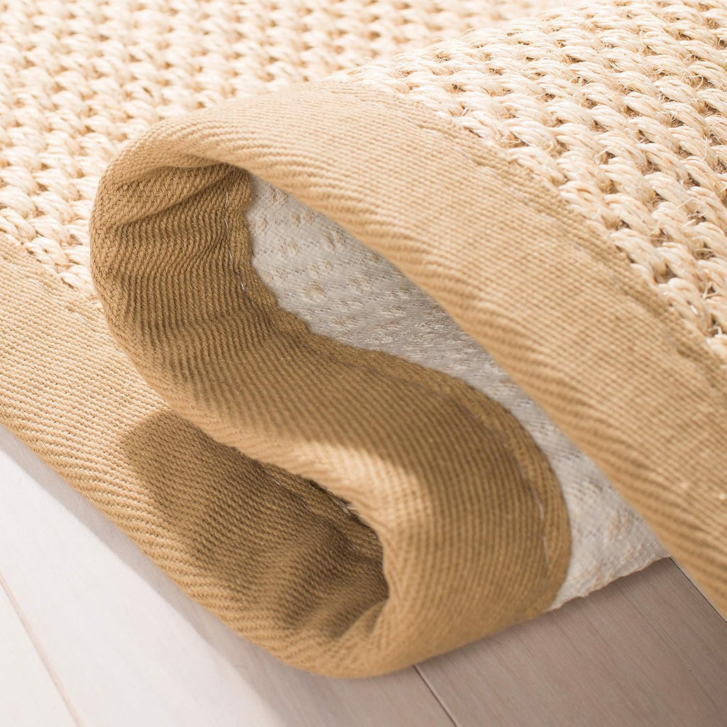 SAFAVIEH Area Rug 9' Square - Natural Fiber Collection - Maize & Linen Color, Sisal, Woven Design with Border (NF141B)