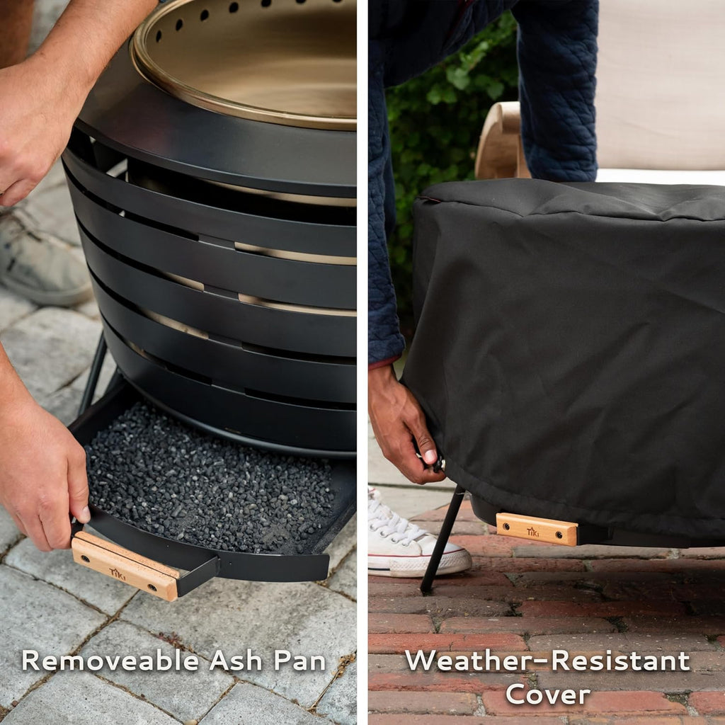 TIKI Patio Smokeless Outdoor Fire Pit  25-Inch Wood-Burning Bonfire with Removable Ash Pan  Stand  and Weather-Resistant Cover