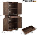 72" Tall Farmhouse Kitchen Pantry Cabinet with Drawer, Rustic Wood Cupboard Storage Cabinet w/Organizer and 4 Barn Doors, Storage Cabinet for Kitchen, Dining Room, Living Room, Brown