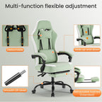 Sweetcrispy Computer Gaming Chair - High Back Ergonomic Desk Chair with Footrest and Lumbar Support, Height Adjustable with Linkage Armrests and Headrest, 360° Swivel Wheels, Fabric, Green