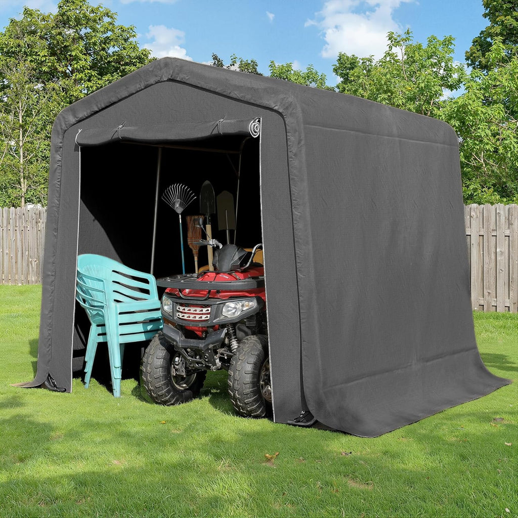 CHARMELEON 8x8FT Heavy Duty Outdoor Storage Shelter,Portable Garage Shelter for Garden Tool Motorcycle Bike,All-Steel Metal Frame Storage Tent with Dual Doors&Thickened Fabric (Dark Gray)