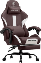 GTPLAYER Gaming Chair with Foot Rest & Pocket Spring Cushion, Breathable Fabric for Home Office Desk, Ergonomic High Back Computer Chair with Headrest & Lumbar Support, Brown