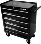 5-Drawer Rolling Tool Chest Cabinet, Large Capacity Metal Tool Box with Wheels and Keyed Locking, Roll Around Storage Organizer Tool Cart for Garage, Warehouse, Work Shop (Black07)