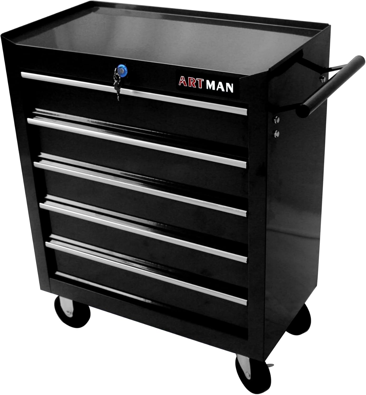 5-Drawer Rolling Tool Chest Cabinet, Large Capacity Metal Tool Box with Wheels and Keyed Locking, Roll Around Storage Organizer Tool Cart for Garage, Warehouse, Work Shop (Black07)