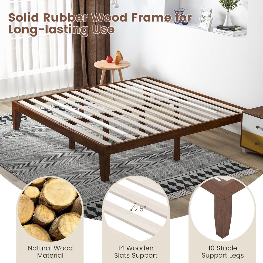 Giantex 14 Inch King Wood Platform Bed Frame, Minimalist Style Mattress Foundation with Solid Rubber Wood, Heavy Duty Slat Support, Without Headboard, Easy Assembly, No Box Spring Needed, Walnut