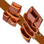 Leather Tool Belt with Adjustable Hook - Premium Heavy Duty Tool Belts for Men with 22 Multi-Purpose Pocket Tool Pouch (Maroon, Standard), RG-004