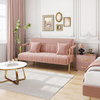Yaheetech 56.5" W Modern Sofa Small Sofa Luxurious Velvet Fabric Couch with Gold-Tone Metal Arms and Legs for Living Room, Home Office, Studio Pink