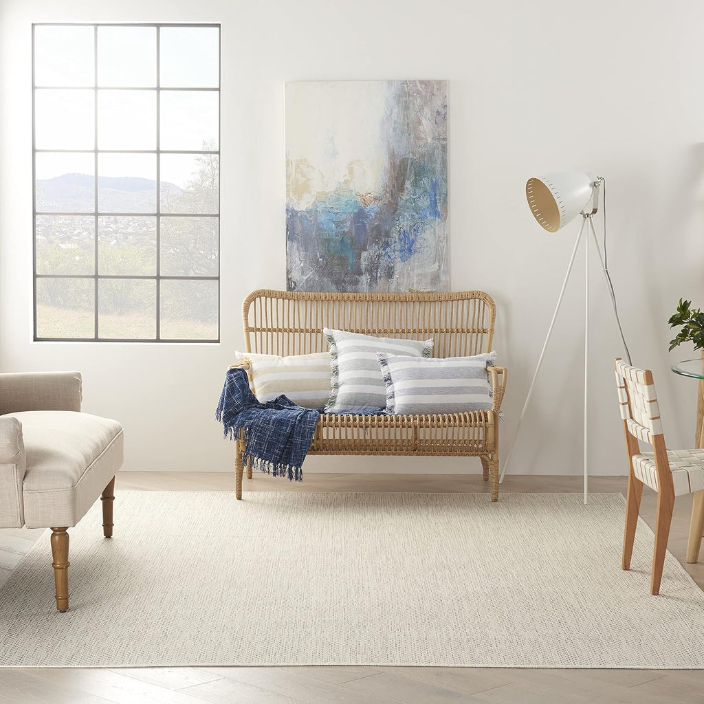 Nourison Home Courtyard Ivory Silver 9' x 12' Area Rug - Easy Clean  Non Shedding  Bed Room  Living Room  Dining Room  Kitchen (9' x 12')
