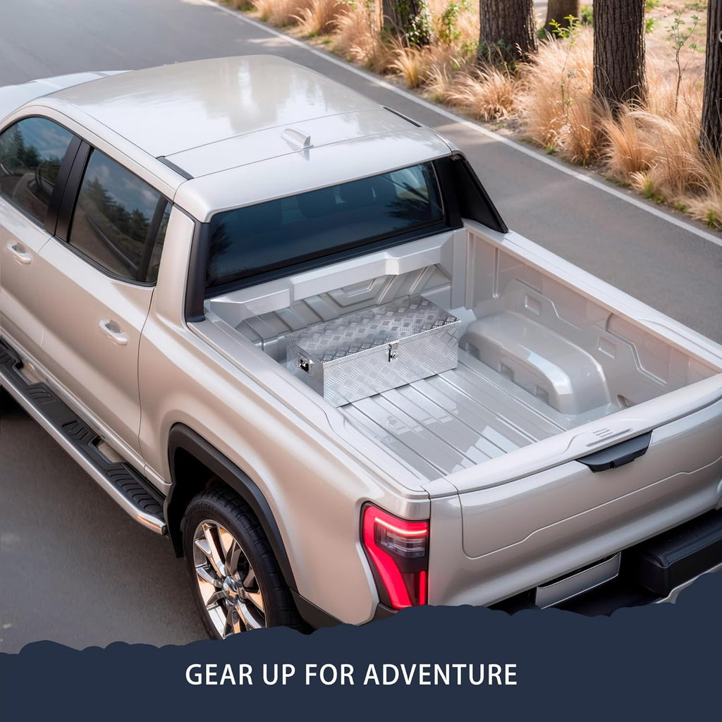 ARKSEN 30" Heavy Duty Aluminum Truck Bed Tool Box, 5-Bar Tread Plate Pickup Truck Storage Toolbox with Side Handles, Lock & 2 Keys, Weather Resistant Tool Chest for Truck, RV, Trailer - Silver