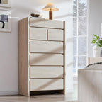Modern 7 Drawers Dresser for Bedroom, 54.7" Tall Large Dresser & Chests of Drawers w/Rounded Corner, Wood Handleless Organizer Dresser w/Natural Texture for Bedroom, Living Room-Cream