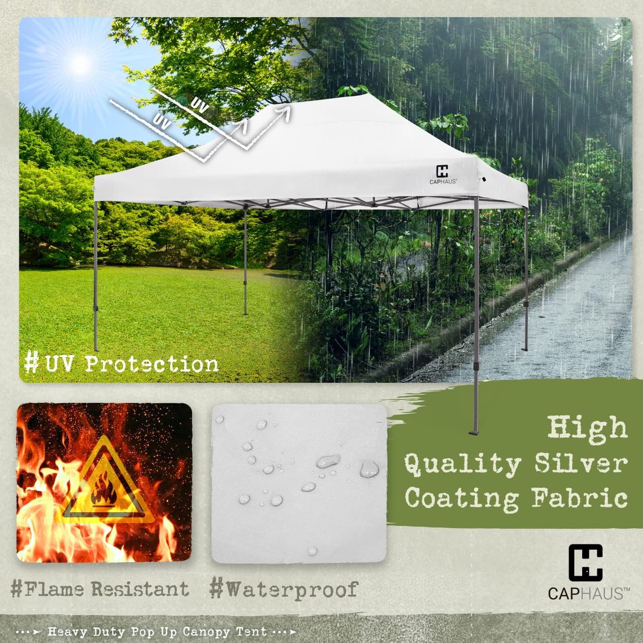 CAPHAUS 10ft x 20ft Commercial Grad Pop Up Outdoor Canopy Easy Up Tent, Heavy-Duty, Instant Folding Shelter with Wheeled Carry Bag and Weight Bags, Portable for Camping, Patio, Parties, White