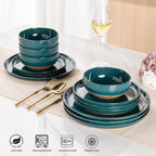 AmorArc Ceramic Dinnerware Sets for 4, 12 Pieces Handpainted Plates and Bowls Set with Rustic Terracotta Underside, Scratch Resistant Stoneware Dishes Set, Dishwasher & Microwave Safe