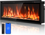 50” Smart Electric Fireplace with Voice Control, Realistic Flame, Crackling Sound, Wall Mounted or Recessed Fireplace Insert, App/Remote Control, Logs & Crystals Included for Living Room,Bedroom