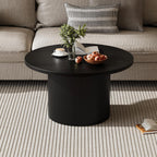 MAISONARIA Black Round Coffee Table with Metal Frame, 35" Coffee Tables for Living Room, Circle Wood Accent Center Table for Apartment