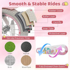 COSTWAY Mermaid Kids Bike, 12/14/16/18/20 Inch Toddler Bike w/Removable Training Wheels, Streamers, Doll Storage Basket, Handbrake & Coaster Brake, Children Kids Bicycle for 3+ Years Old Boys & Girls
