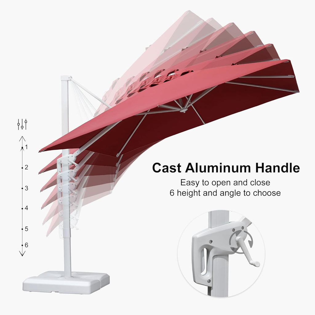 PURPLE LEAF 9 FT Patio Umbrella With Base White Cantilever Umbrella Square Outdoor Offset Umbrella Windproof with 360° Rotation for Garden Deck Pool, Ruby Red