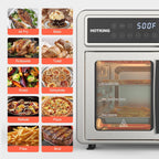 HotKing Dual-Zone Air Fryer Toaster Oven Combo, 28 QT Extra Large, Non Toxic Stainless Steel Convection Oven with French Door, Countertop Airfryer with Window, Racks, Rotisserie, Dehydrator, ETL Rated