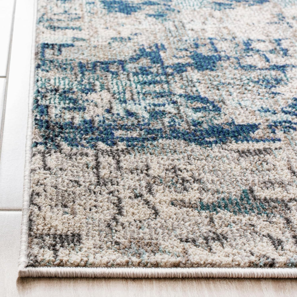 SAFAVIEH Madison Collection Area Rug - 12' Square, Grey & Blue, Modern Abstract Design, Non-Shedding & Easy Care, Ideal for High Traffic Areas in Living Room, Bedroom (MAD460K)
