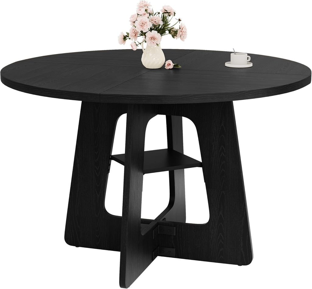 Round Dining Table for 4-6, 47" Kitchen Table for Dining Room, Modern Black Dining Table, Circle Kitchen Table for Living Room, Apartment