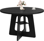 Round Dining Table for 4-6, 47" Kitchen Table for Dining Room, Modern Black Dining Table, Circle Kitchen Table for Living Room, Apartment
