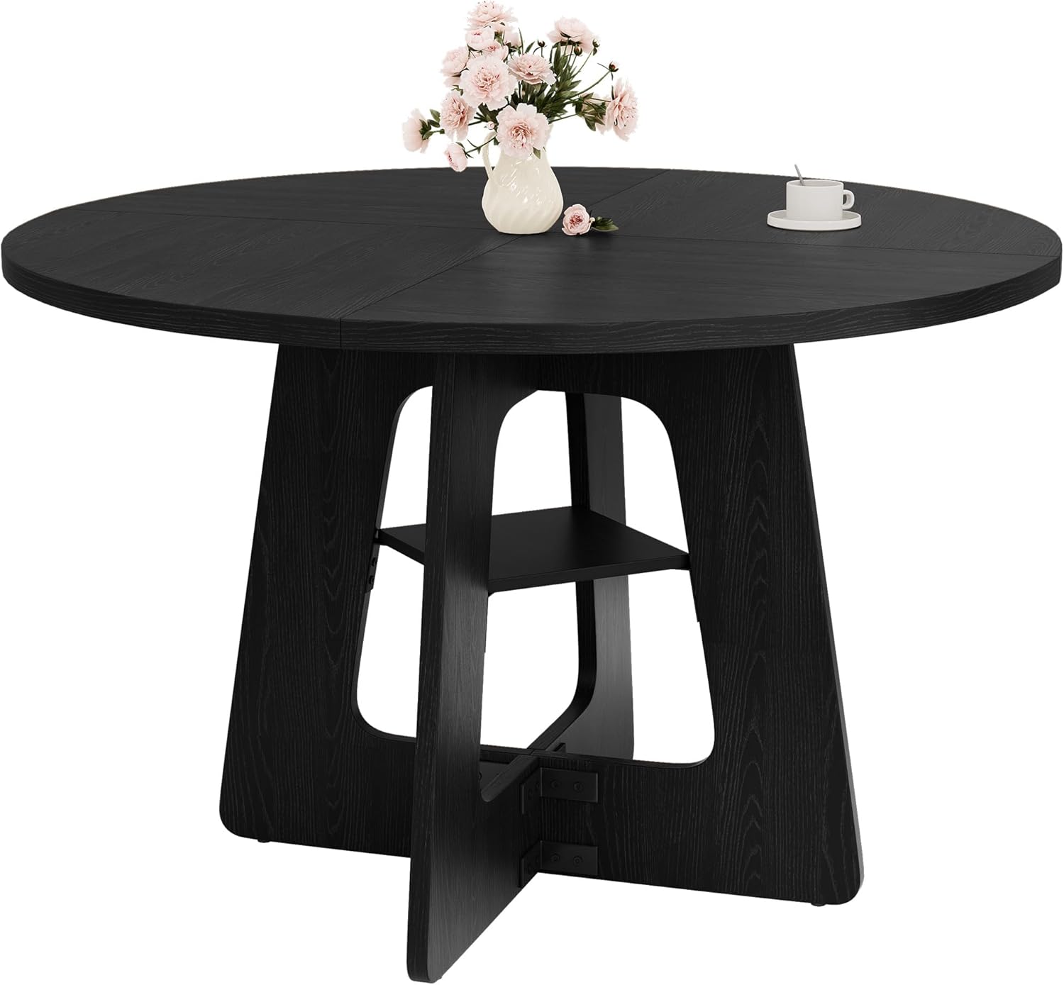 Round Dining Table for 4-6, 47" Kitchen Table for Dining Room, Modern Black Dining Table, Circle Kitchen Table for Living Room, Apartment