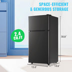 DEMULLER 2.4 Cu.ft Mini Fridge with Freezer Small Refrigerator with 7 Adjustable Temperature Control & Ajustable Feet, Compact Tiny Size Dorm Refrigerator Ideal for Kitchen Office Apt Dark Gray