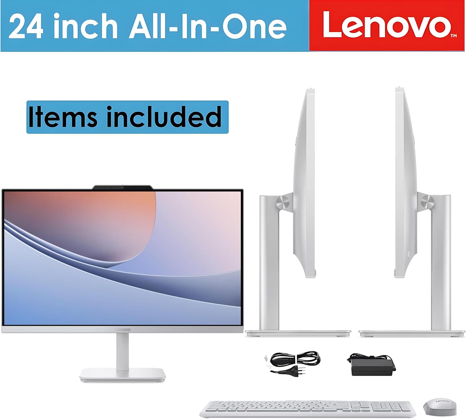 Lenovo 24" FHD All-in-One Desktop Computer for Home & Office  Intel Processor  16GB RAM  256GB PCIe SSD  HDMI  WiFi 6  Bluetooth 5.2  Business AIO  Vent-Hear  Wireless Keyboard & Mouse  Windows 11