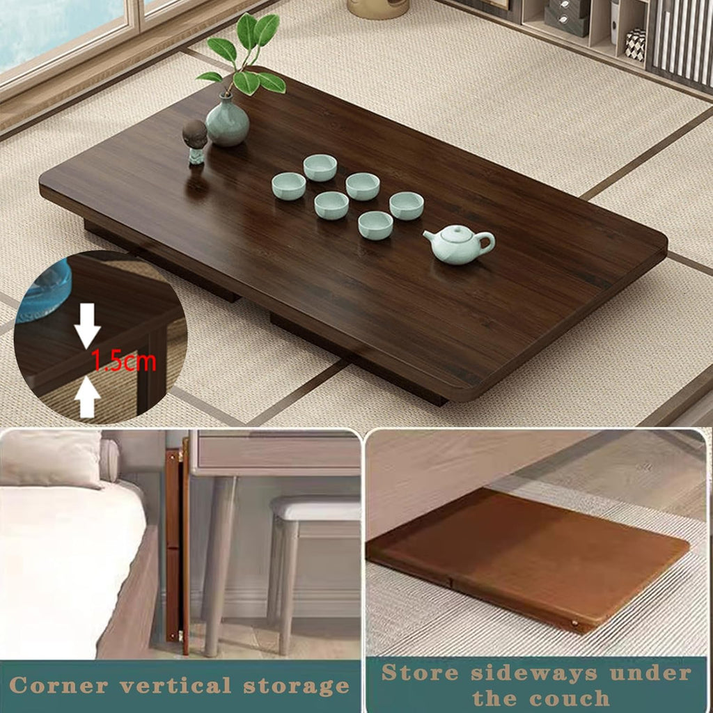Japanese Folding Table Bamboo Japanese Floor Table Portable Solid Wood Folding Coffee Table,No Assembly Japanese Coffee Table for Sitting on The Floor,Easy Storage