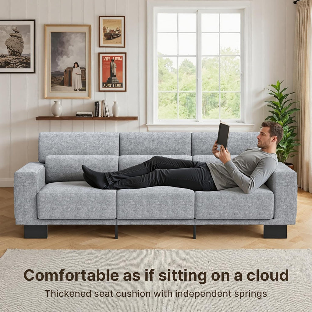 Gizoon 3-Seater Chenille Couch, 89 Inch Modern Comfy Sofa with Wide Armrests & Deep Cushions, for Living Room, Bedroom and Apartment, Grey