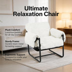 Kinfant Mid Century Modern Accent Chair, Chunky Upholstered Armchair with Metal Frame, Oversized Lounge Chair for Living Room Bedroom Small Spaces, Textured Chenille Fabric, Beige
