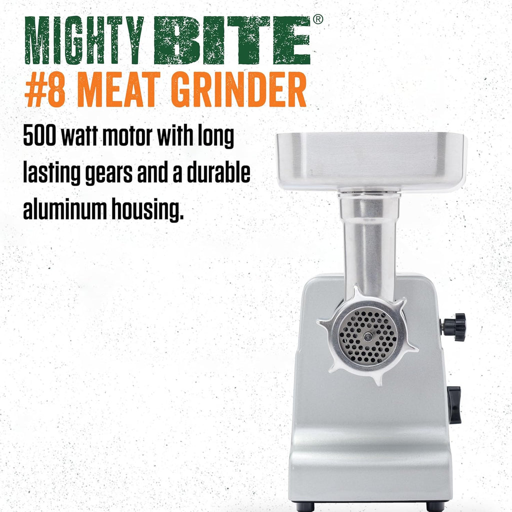LEM Products MightyBite #8 Meat Grinder, 500 Watt Aluminum Electric Meat Grinder Machine, Ideal for Regular Use
