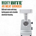 LEM Products MightyBite #8 Meat Grinder, 500 Watt Aluminum Electric Meat Grinder Machine, Ideal for Regular Use