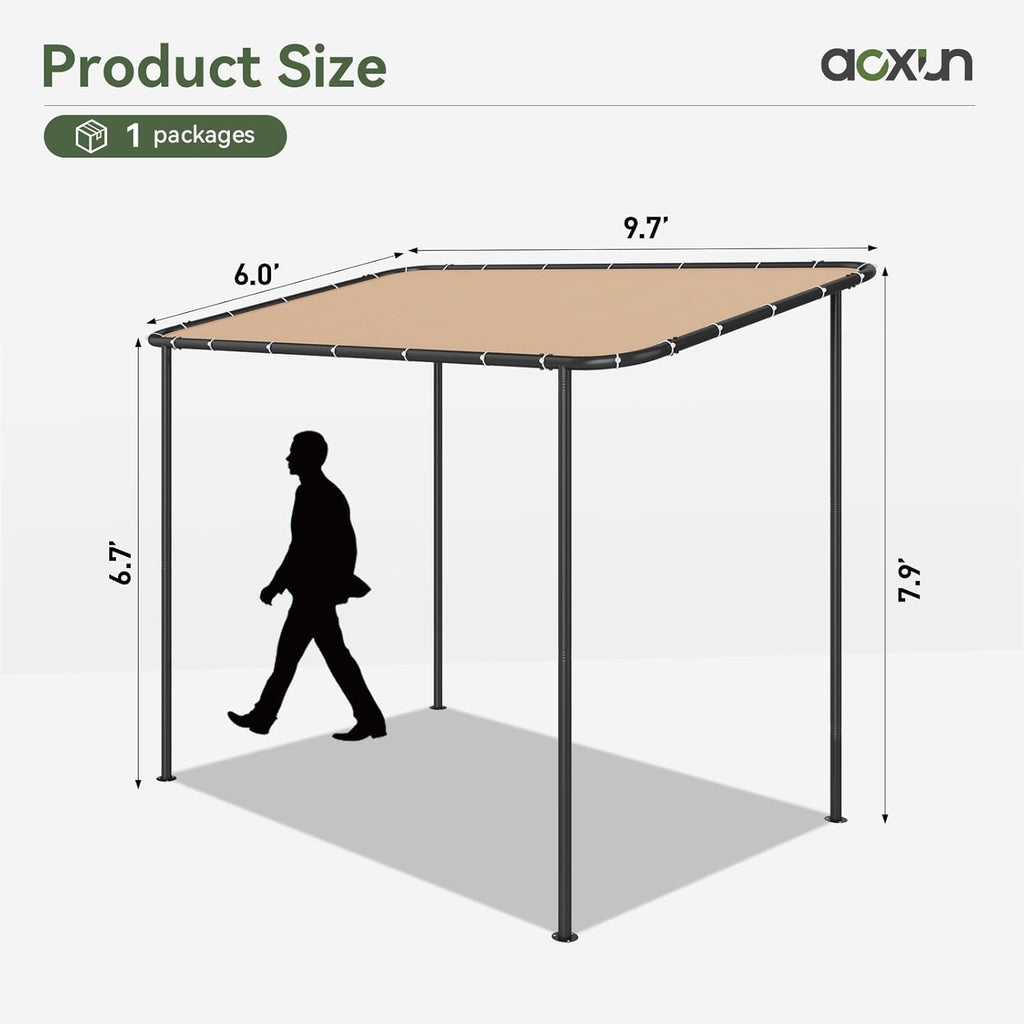 Aoxun 10x6 Lean to Gazebo Outdoor Pergola with Water Resistant & UV-Resistant, Wall-Mounted Canopy Sloped Roof Awning for Patio Backyard, Deck, or Garden Khaki