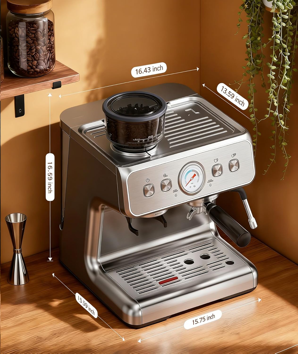 Dual Boiler Espresso Machine with Grinder, 20 Bar Espresso Machines-Use Milk Frother and Brew Coffee Machine Simultaneously, Removable Water Tank, Coffee Maker Cappuccino Latte, 95oz Water Tank