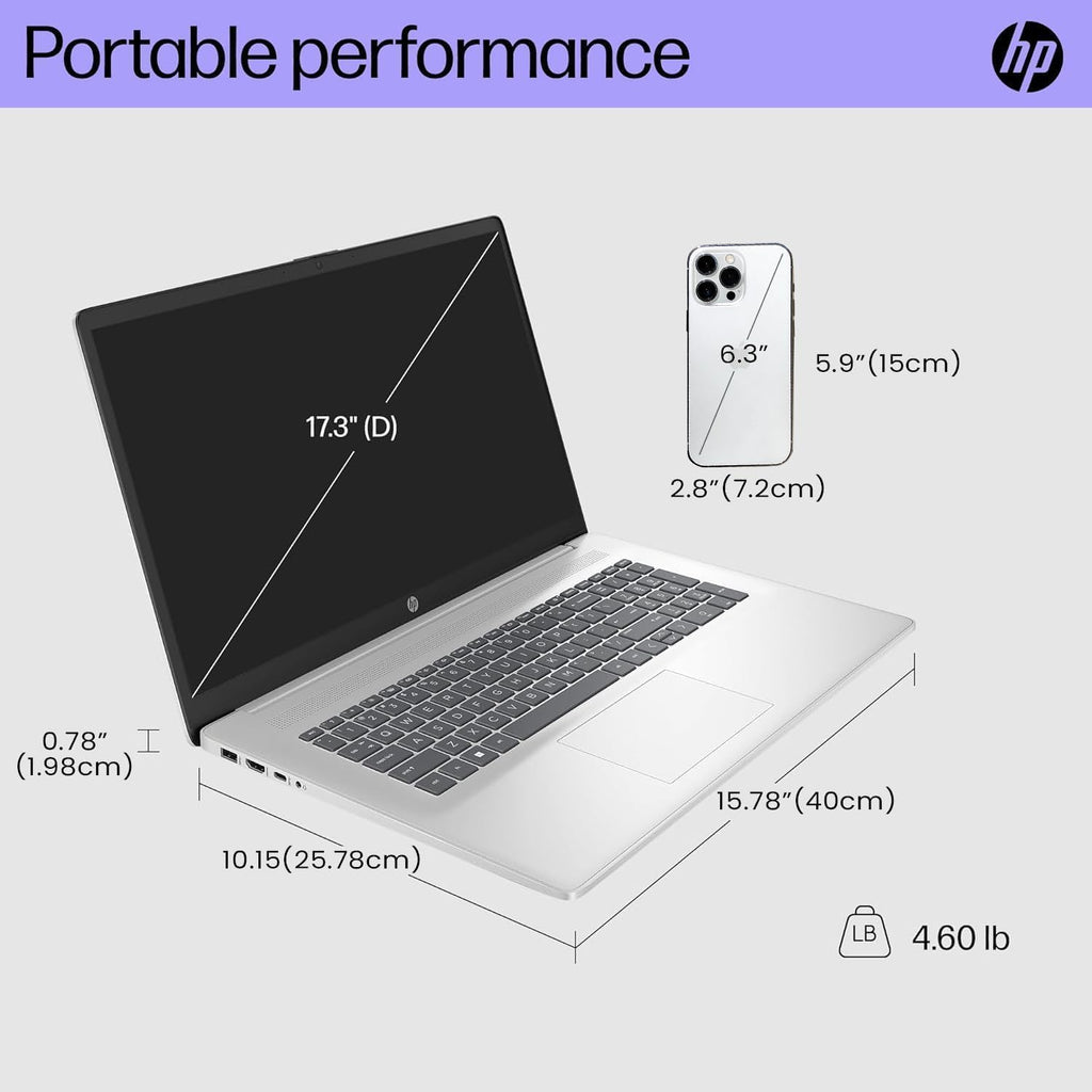 HP 17.3" Laptop for Home  Students  Business  Lifetime Office 365 for The Web  17.3" Touchscreen  8-Cores Intel CPU  w/Copilot  8GB RAM  128GB eMMC  Camera Privacy Shutter  Win11