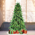 7FT Prelit Christmas Tree, Pre Lit Artificial Christmas Tree with 450 Lights and 2532 Branch Tips, Lighted Hinged Xmas Tree with Foldable Metal Stand for Party, Holiday, Home, Office