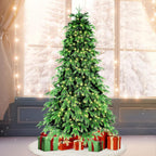 7FT Prelit Christmas Tree, Pre Lit Artificial Christmas Tree with 450 Lights and 2532 Branch Tips, Lighted Hinged Xmas Tree with Foldable Metal Stand for Party, Holiday, Home, Office