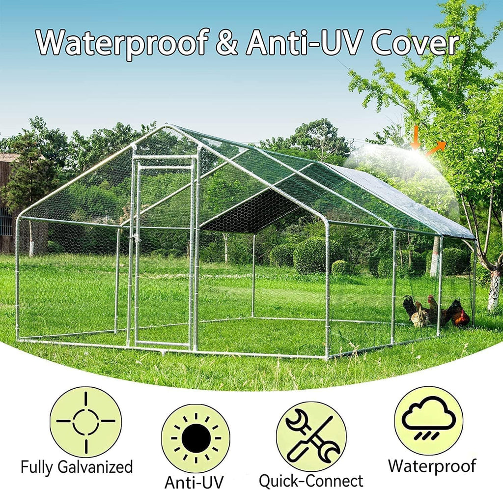 HITTITE Large Metal Chicken Coop with Run  19.19 x 9.84 x 6.56 ft Walk in Poultry Cage Chicken Run Pen  Outdoor Chicken Runs for Yard with Waterproof & Anti-UV Cover