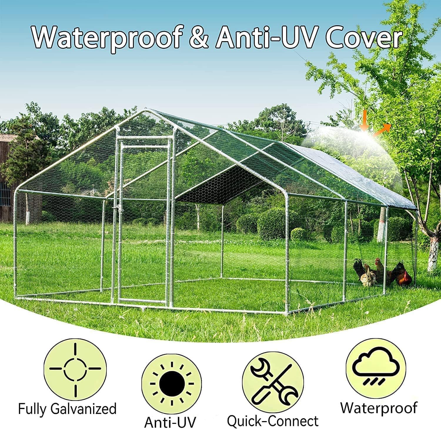 HITTITE Large Metal Chicken Coop with Run  19.19 x 9.84 x 6.56 ft Walk in Poultry Cage Chicken Run Pen  Outdoor Chicken Runs for Yard with Waterproof & Anti-UV Cover