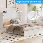 Mjkone Murphy Bed, Cabinet Beds Queen Size with Mattress Included, Built-in Charging Station and Drawer, 63" W Queen Cabinet Murphy Bed, Hidden Guest Beds for Living Room, Bedroom, Apartment, White
