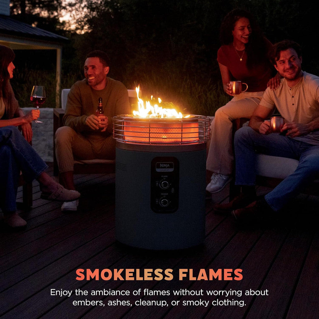 Ninja Fireside360™ Outdoor Heater & Fire Pit | 3 Modes: Flame  Heat  Flame & Heat | Portable for Patio  Deck  Camping  Beach | Easy Control Smokeless Flames | Push to Start Ignition | Black | OF101BK