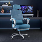 DUMOS Office Desk Computer Chair with Footrest, Ergonomic Mesh Swivel Gaming Chair with Rolling Wheels, Comfortable Headrest, Lumbar Support, Comfy for Home, Office, Task, Student, Elegant Blue